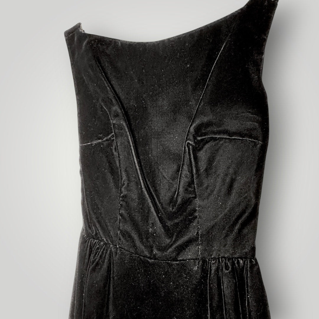 Vintage 1950s Velvet Cocktail Dress Sleeveless High Neck Lined XS 26 Ankle
