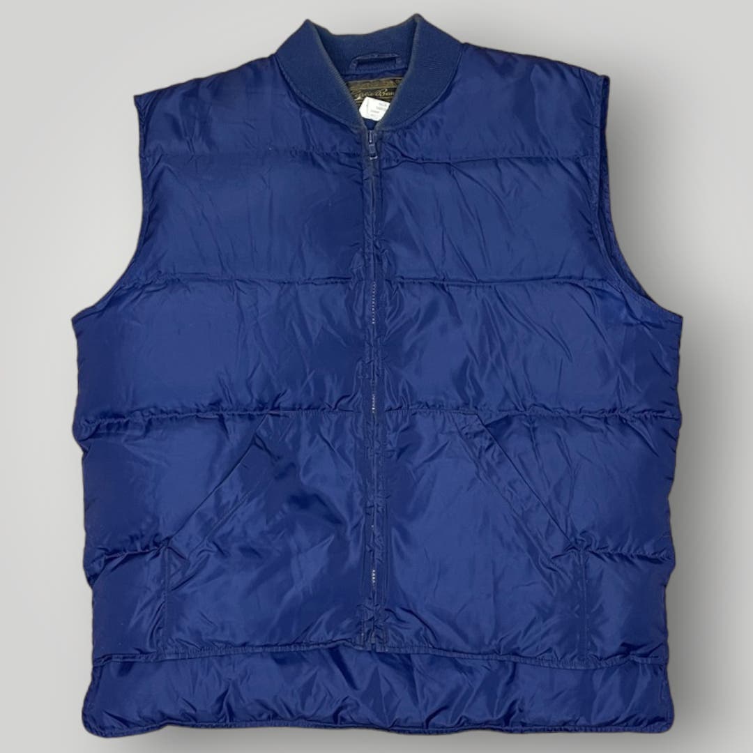 Vintage 1990s Eddie Bauer Puffer Vest Dark Blue Men's Tall Large Goose Down