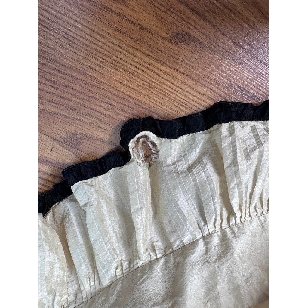 Antique Victorian Silk Skirt with Train Bustle Ivory Black Trim Ruffle Petticoat