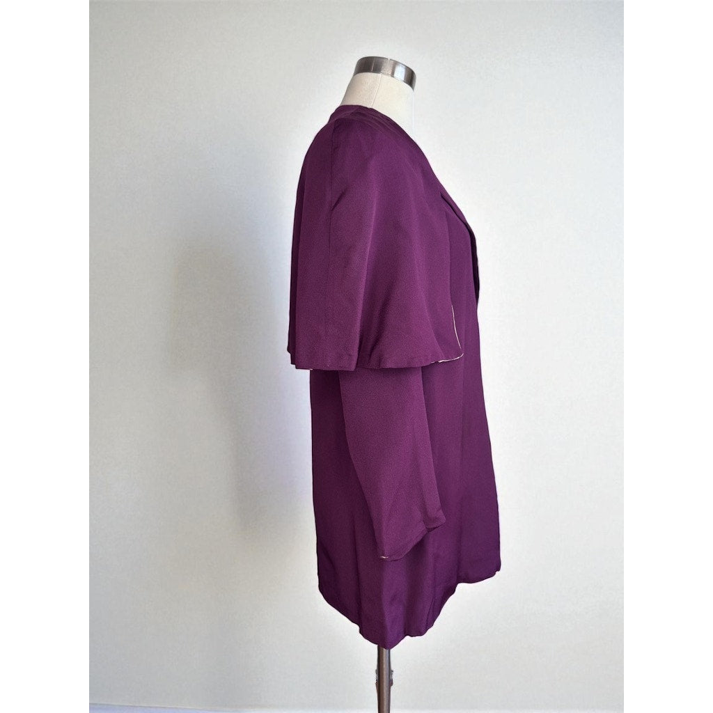 Vintage 1920s Top Cape Jacket Open Front Plum Eggplant Lined Repaired Medium