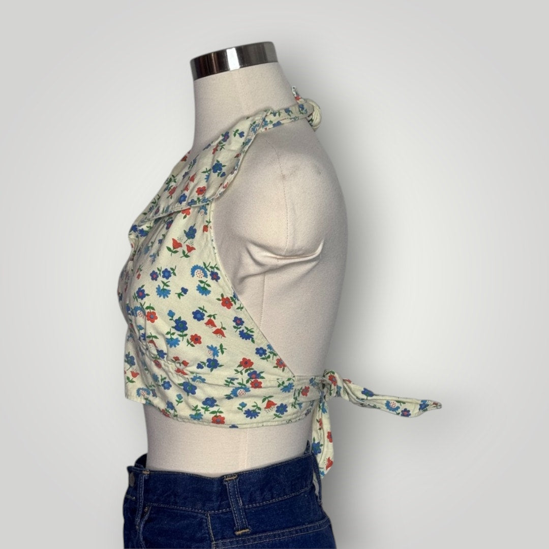 Vintage 1940s Halter Top Crop Floral Pattern Collar Playsuit Swimsuit S Handmade