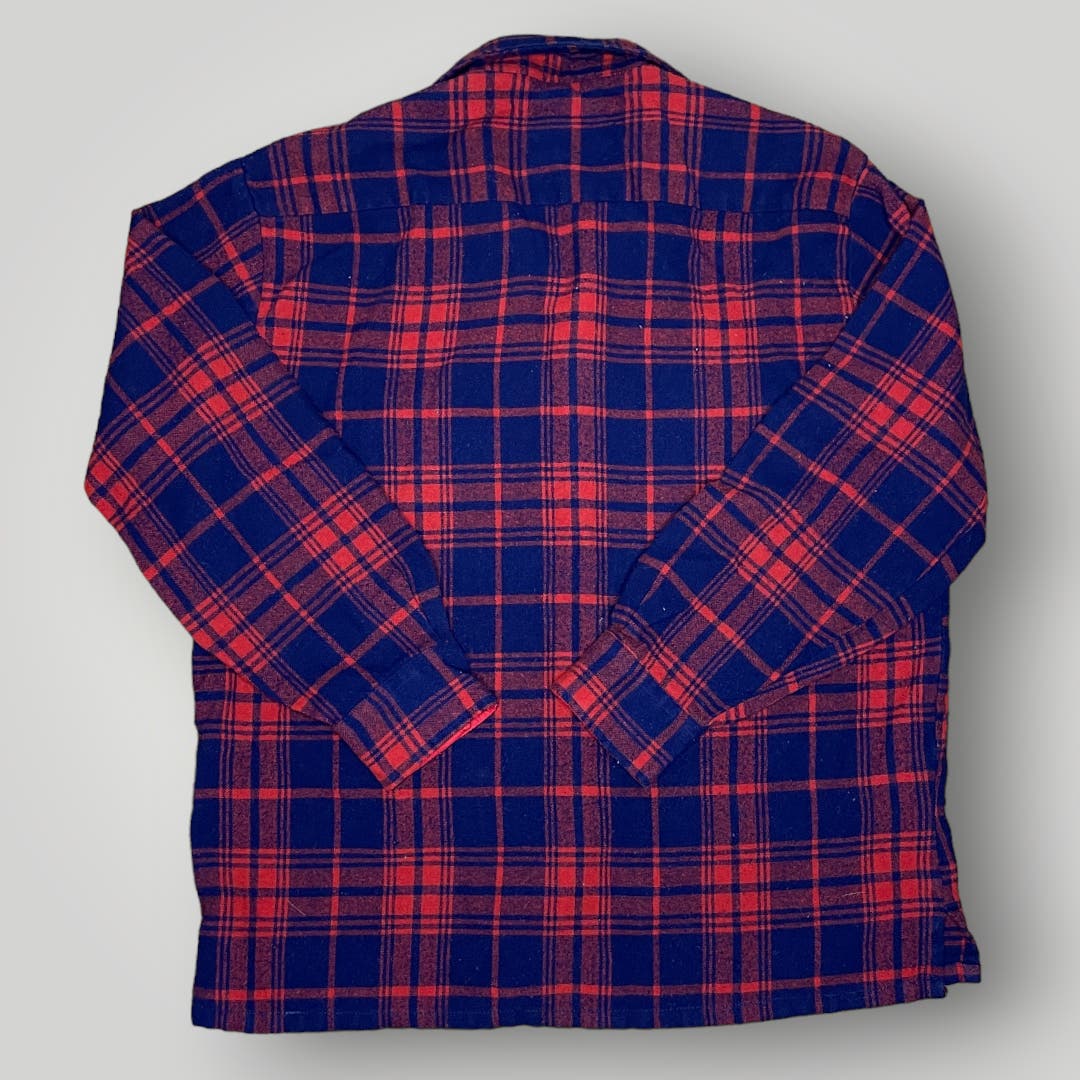 Vintage Red Blue Plaid Flannel Village Trader 100% Acrylic Button Front Men's XL
