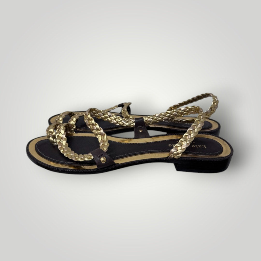 Kate Spade Sandals Gold Braided Leather Women's 8.5 Strappy