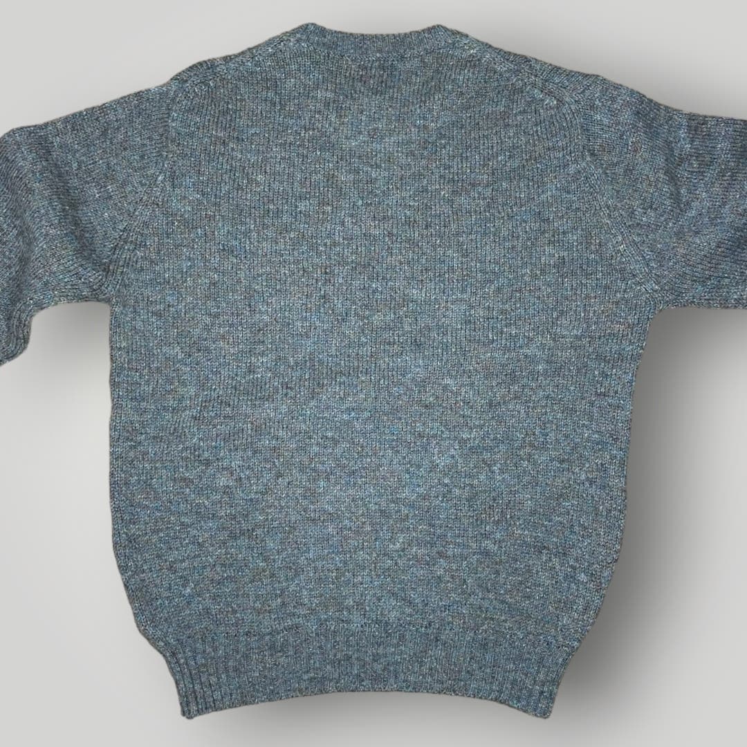 Vintage Shetland Wool Crewneck Pullover Argyle Lord Jeff 1970s Gray Blue Large