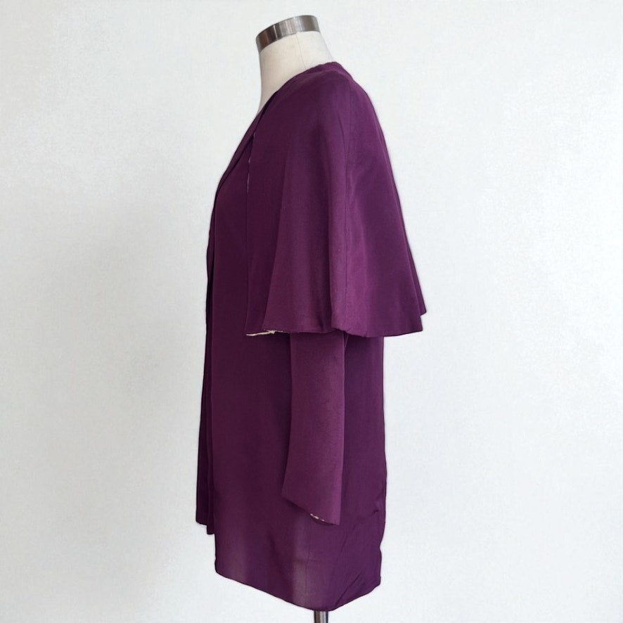 Vintage 1920s Top Cape Jacket Open Front Plum Eggplant Lined Repaired Medium