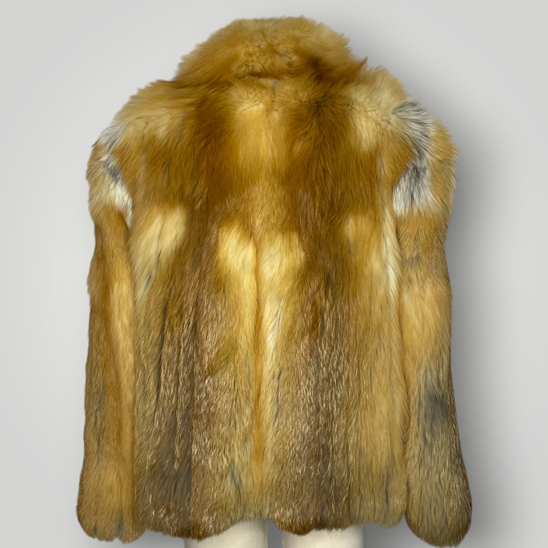 Vintage Red Fox Fur Coat Hip Length Lay Furs Women's Large Gorgeous Pelt