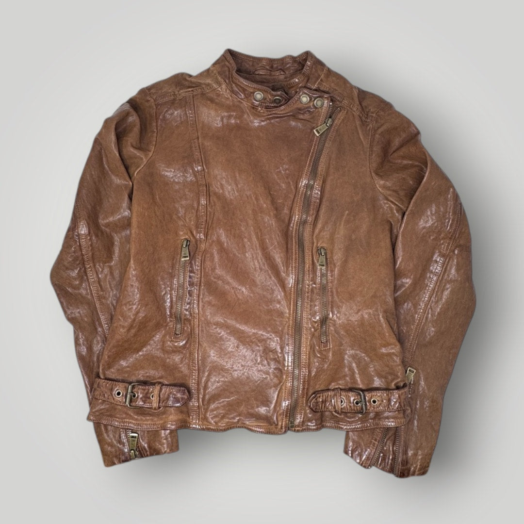 Burnished Leather Moto Jacket Lauren Ralph Lauren Leather Jacket Women’s 4 Brown