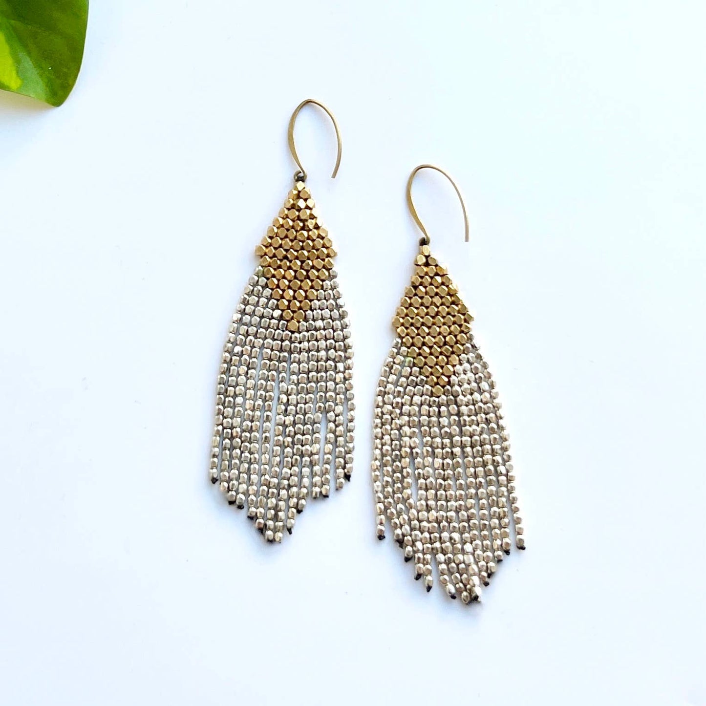 Brass Beaded Diamond Fringe Earring