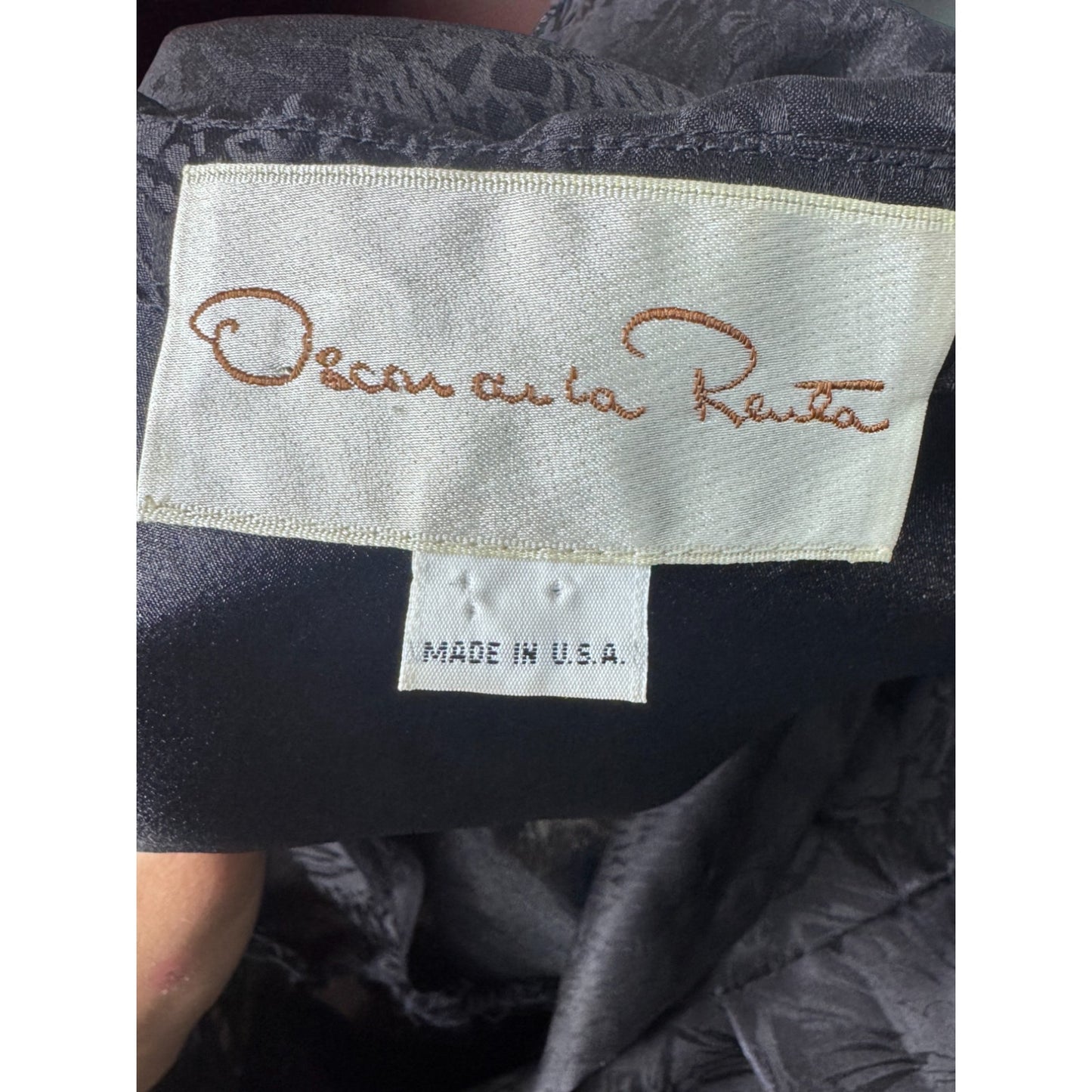 Vintage Dress 1990s Oscar De La Renta Collared Brocade Button Front Black Midi M