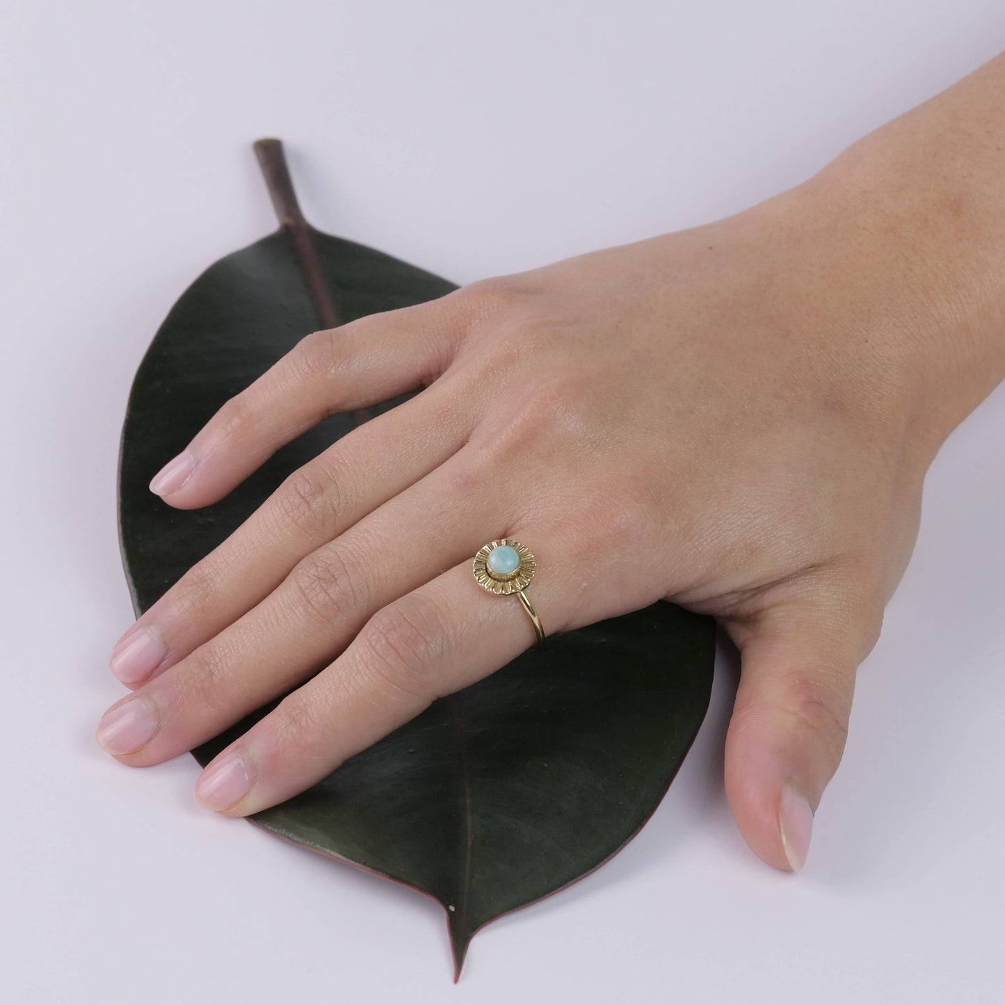 Brass Amazonite Flower Ring