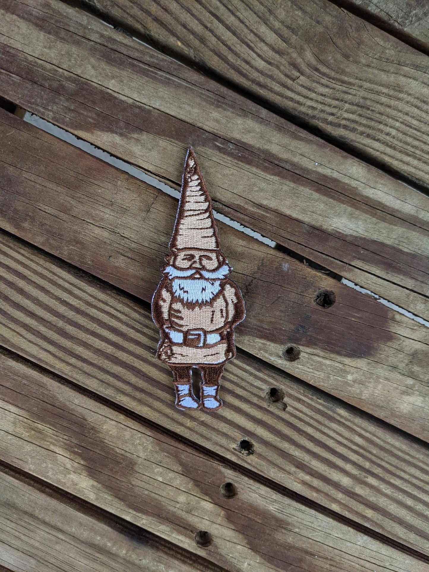 Iron - on patch | gnome - brown & tan 4.5" x 1.6" - MST Goodsilikesara | art + goods