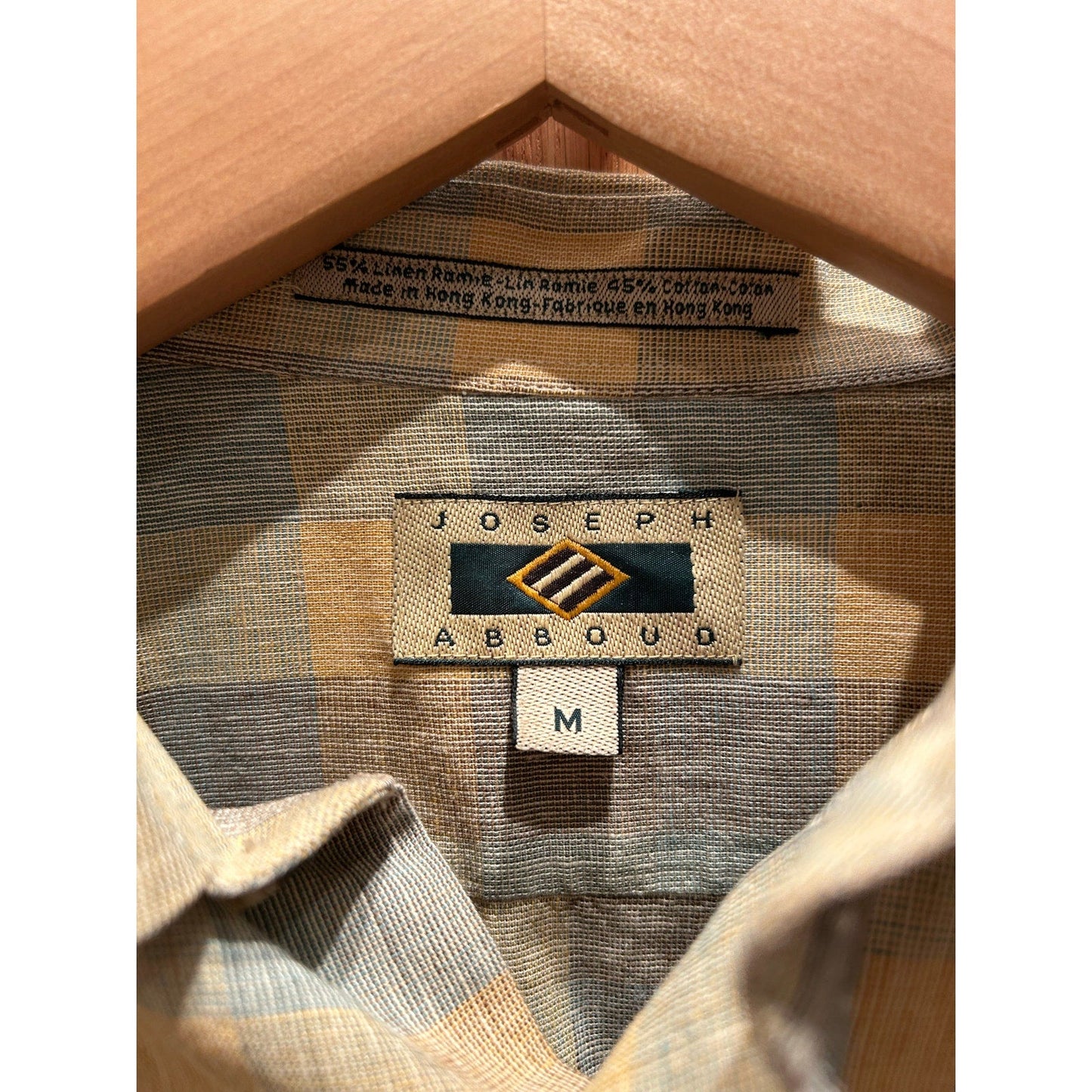 Joseph Abboud Blue Yellow Plaid Short Sleeve Men's Medium Linen Blend - MST GoodsJoseph Abboud