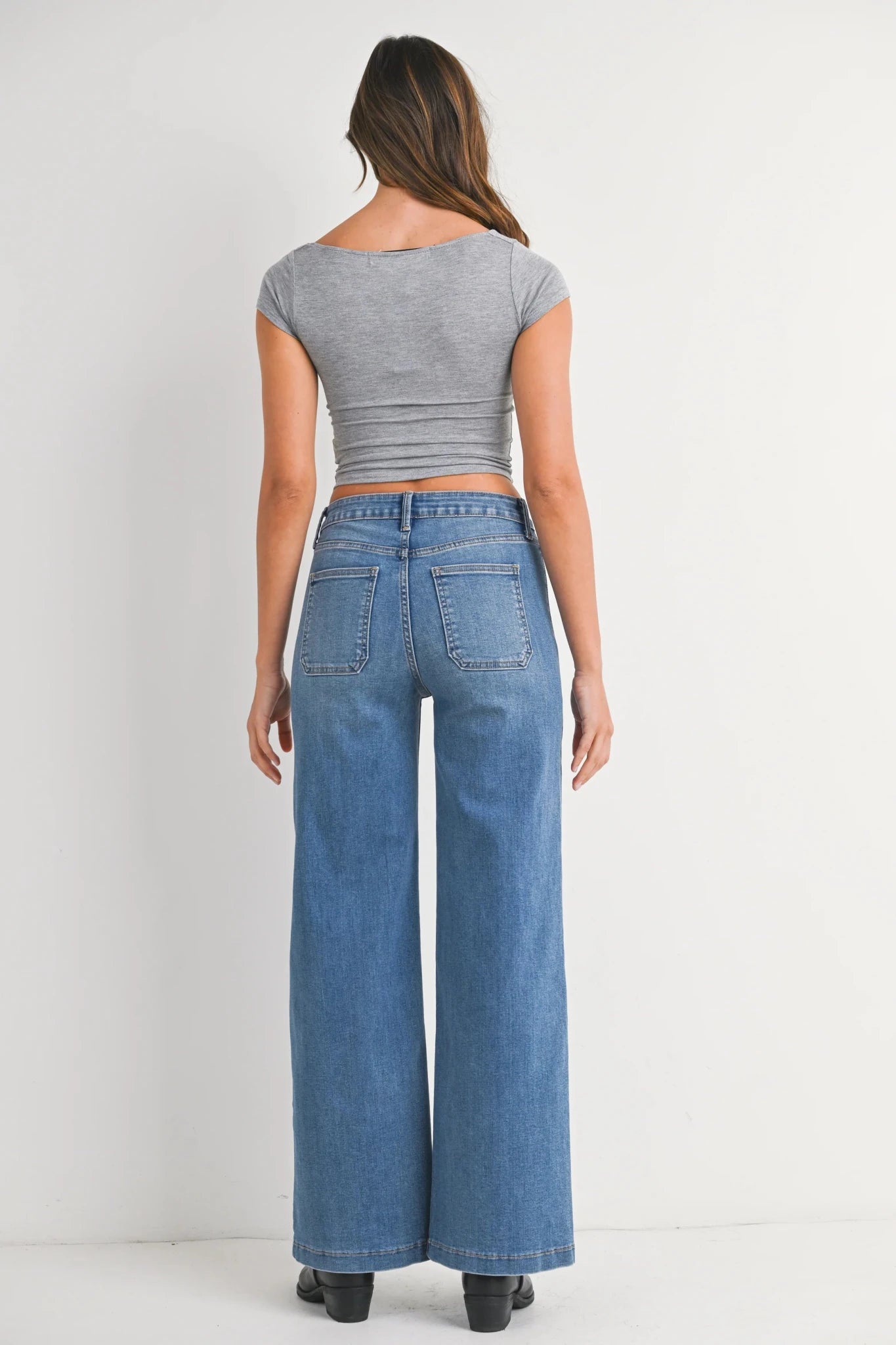 Mini Patch Pocket Wide Flare Denim Pants - MST GoodsJust Black Denim