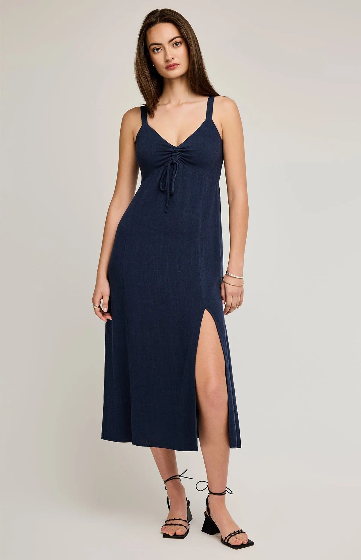 navy dress with leg slit summer dress womens sold at mountain standard goods