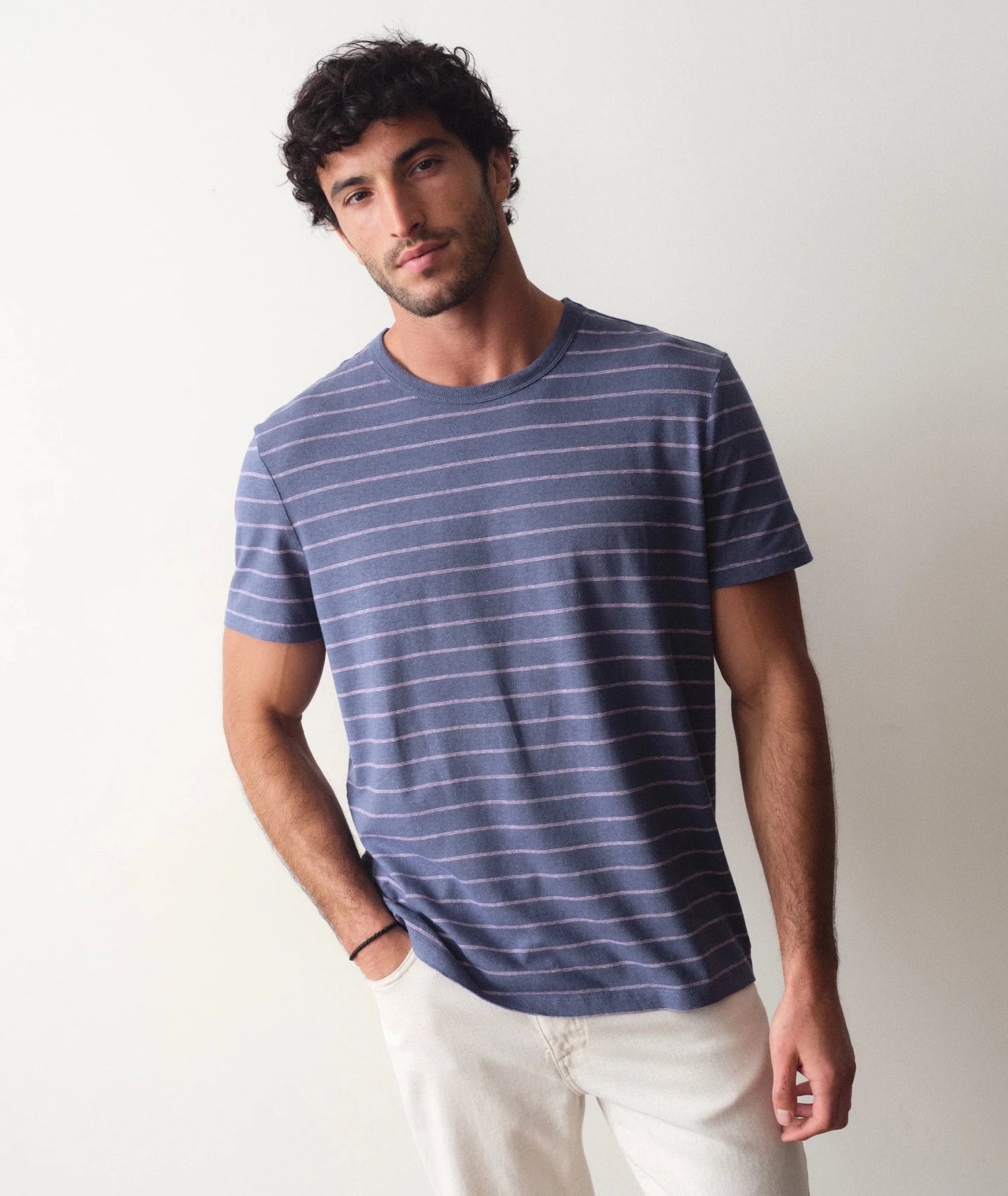 Relaxed Hemp Cotton Tee - Navy/Lavender Stripe - MST GoodsMarine Layer