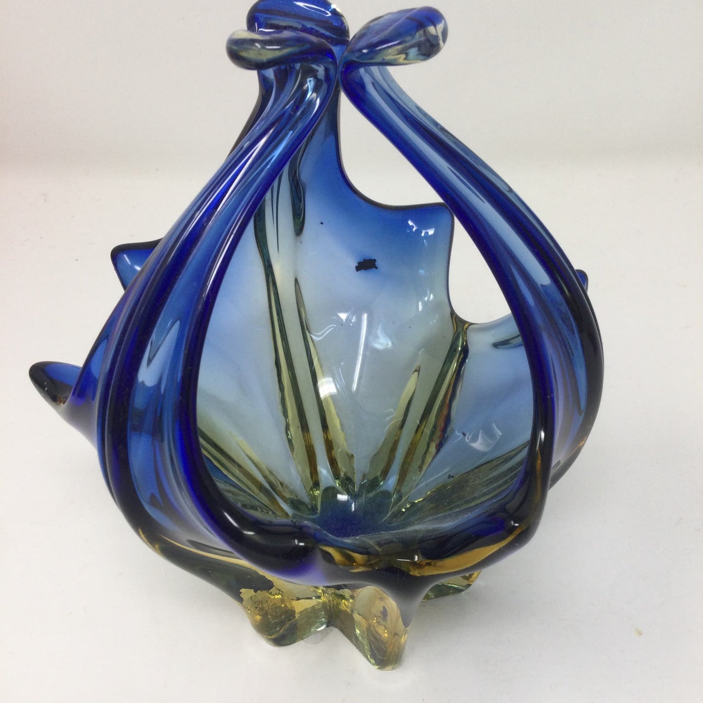 Vintage Murano Art Glass Basket Handmade Italy 1960s Mid Century