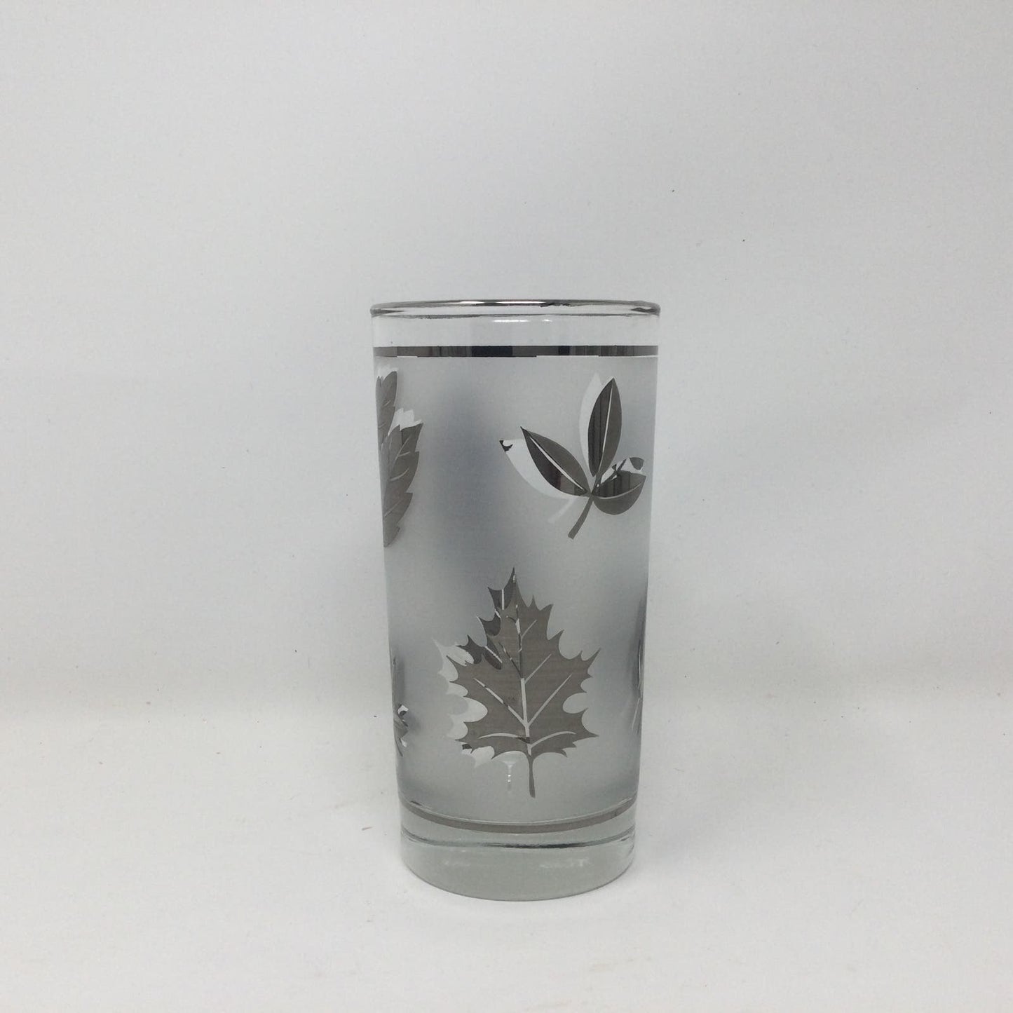 Libbey Starlyte Frosted Silver Leaf Glasses Foliage Set of 8 With Carrier