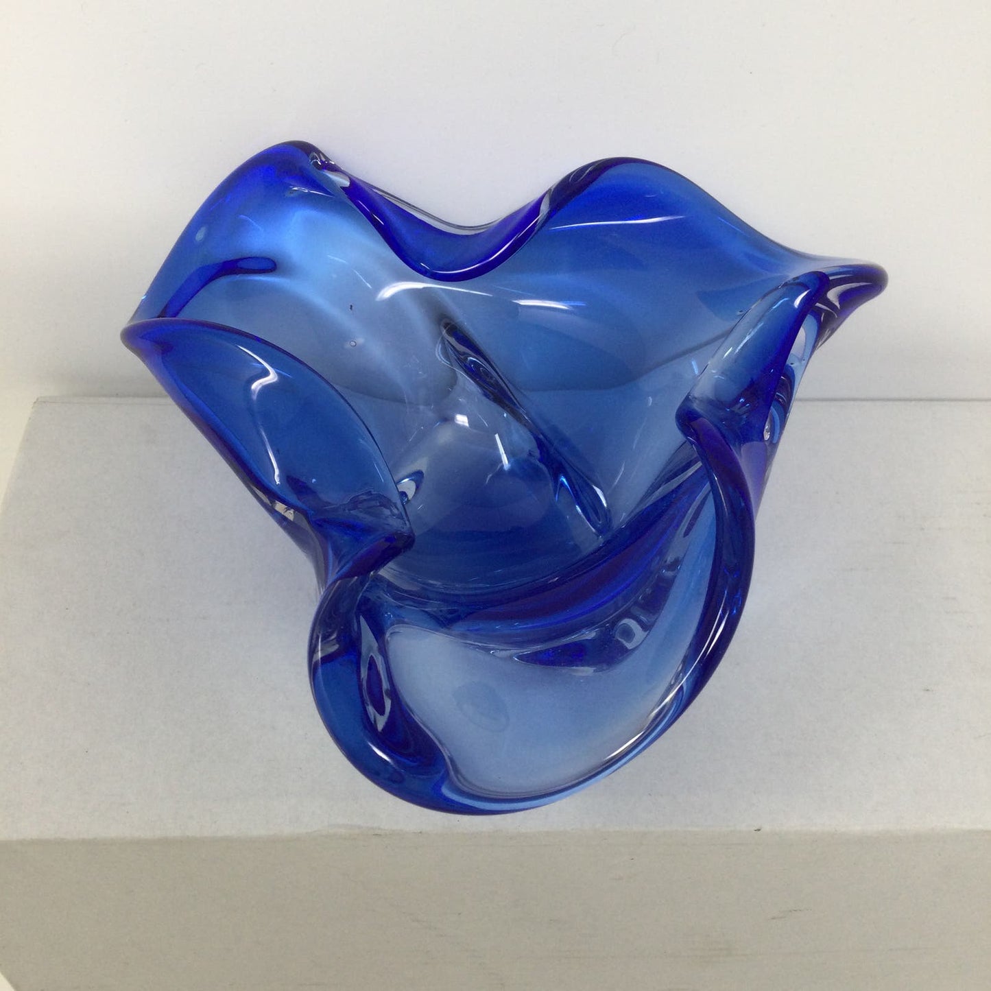 Vtg Murano Art Glass Ashtray Blue Italy Handmade Blown