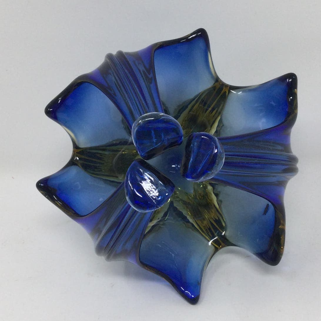 Vintage Murano Art Glass Basket Handmade Italy 1960s Mid Century