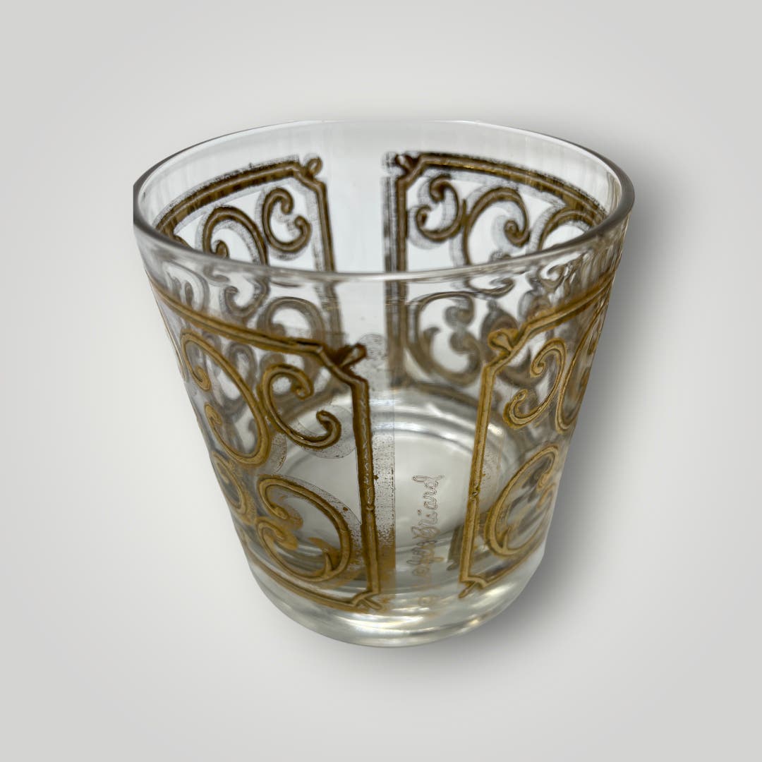 MCM Whiskey Glasses 50s Georges Briard Signed 22k Gold Spanish Scroll Glasses