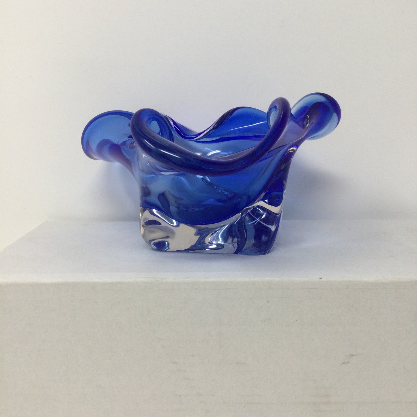 Vtg Murano Art Glass Ashtray Blue Italy Handmade Blown