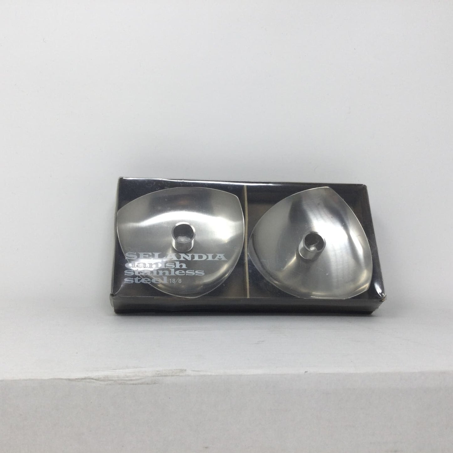 VTG NEW! Selandia Danish Candle Holders Stainless Steel Set NIB Mid Century