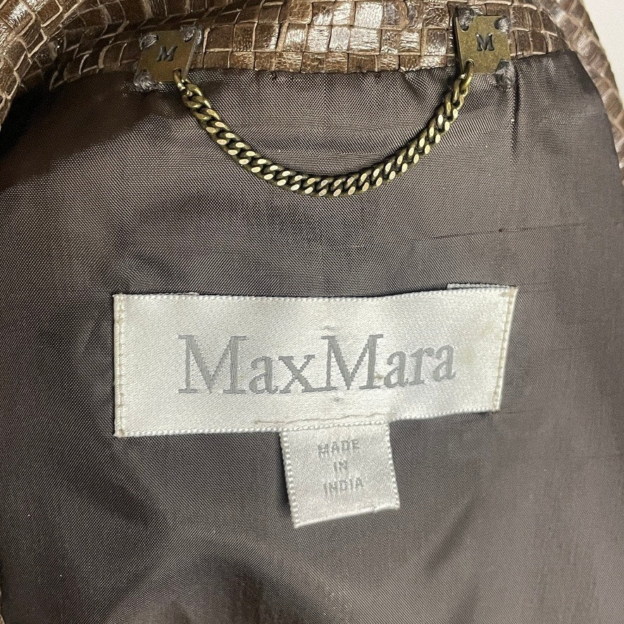 Max Mara Brown Woven Leather Skirt Suit Set Blazer Couture I