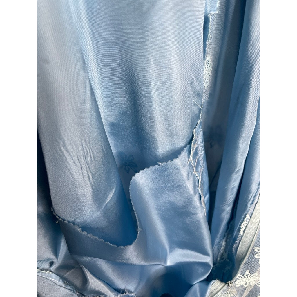 Vintage 1960s Handmade Dress Sheer Netting Embroidery Maxi Powder Blue Med F