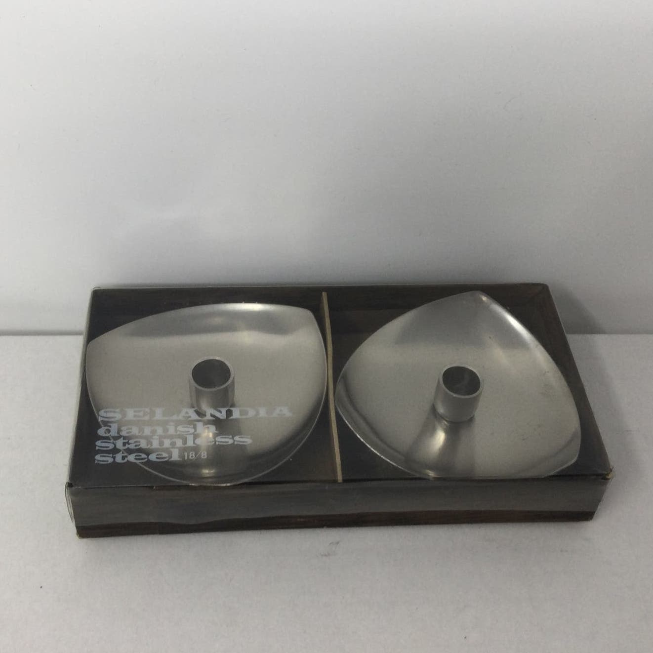 VTG NEW! Selandia Danish Candle Holders Stainless Steel Set NIB Mid Century