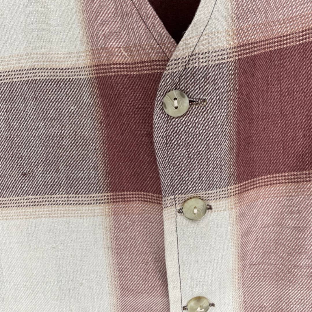 Vintage 1990s Plaid Vest Brown Tan Cue Button Front Medium Cue Clothing Mens H