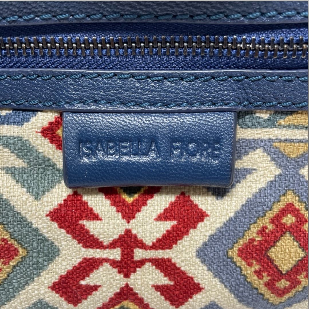 Isabella Fiore Bags Purse Studded Convertible Blue Leather Trim Geometric Pattern