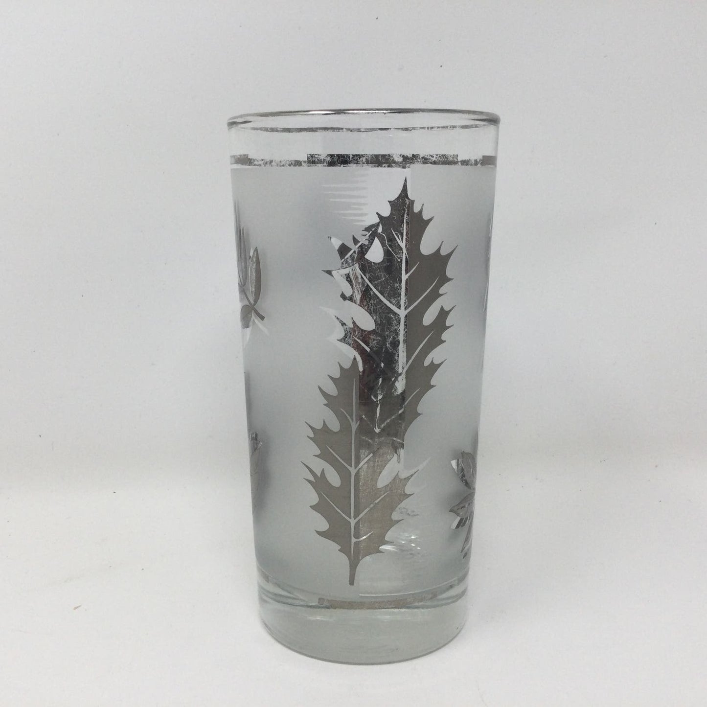 Libbey Starlyte Frosted Silver Leaf Glasses Foliage Set of 8 With Carrier