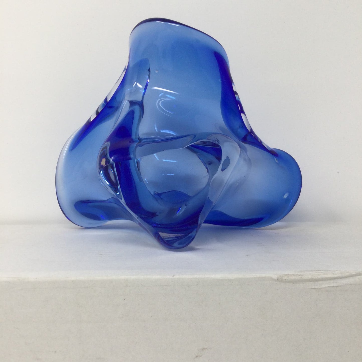 Vtg Murano Art Glass Ashtray Blue Italy Handmade Blown