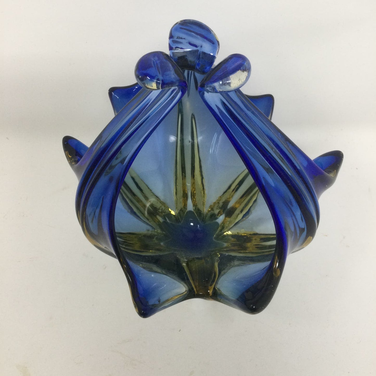 Vintage Murano Art Glass Basket Handmade Italy 1960s Mid Century