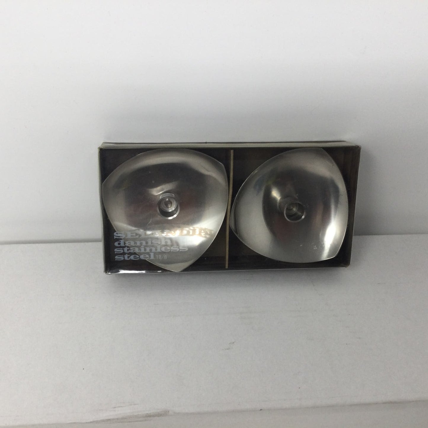 VTG NEW! Selandia Danish Candle Holders Stainless Steel Set NIB Mid Century