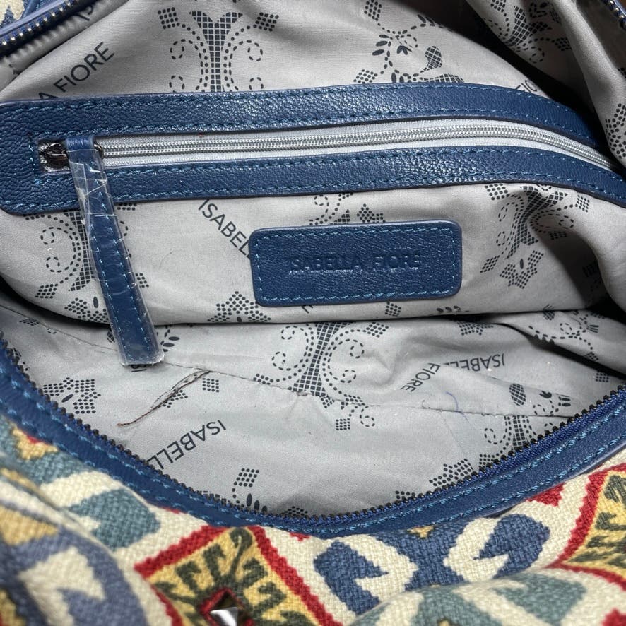 Isabella Fiore Bags Purse Studded Convertible Blue Leather Trim Geometric Pattern