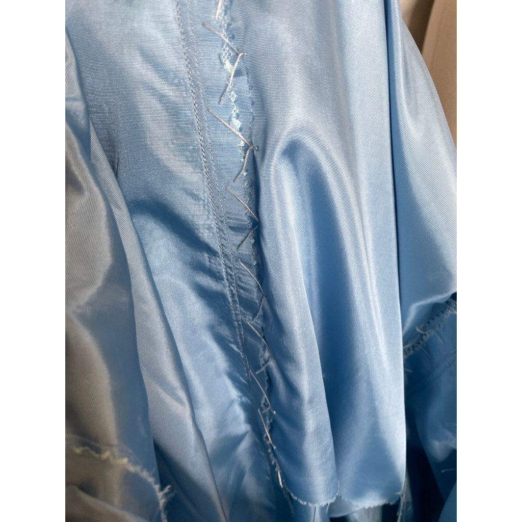 Vintage 1960s Handmade Dress Sheer Netting Embroidery Maxi Powder Blue Med F