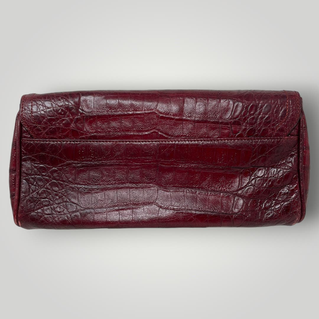 Vtg Brahmin Clutch Red Burgundy Front Embellishment Moc Crocodile Leather E