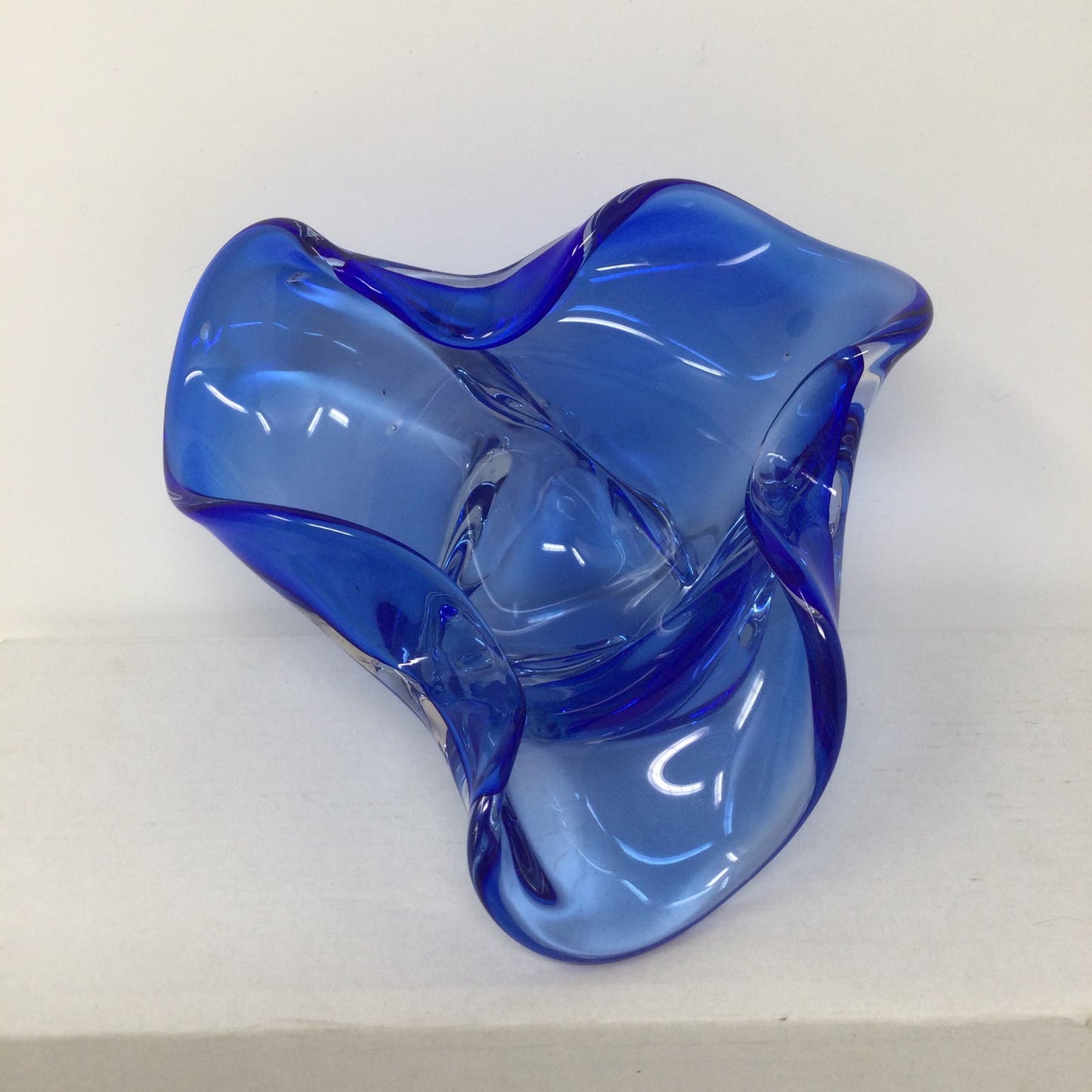 Vtg Murano Art Glass Ashtray Blue Italy Handmade Blown