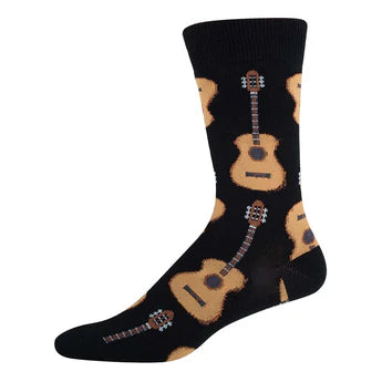 black socks with an acoustic guitar pattern on them unisex