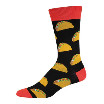 taco print socks with red boarders