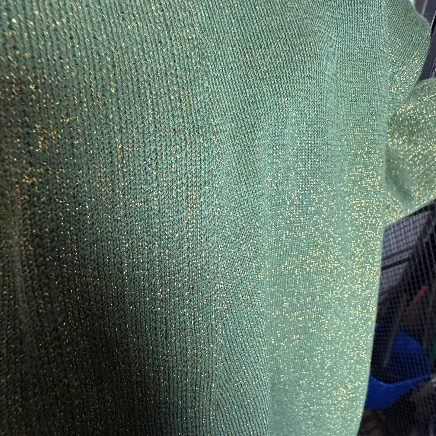 Vintage Dress Luisa Spagnoli Green Wool Lurex Metallic Gold Wiggle Knee Small - MST GoodsLuisa Spagnoli