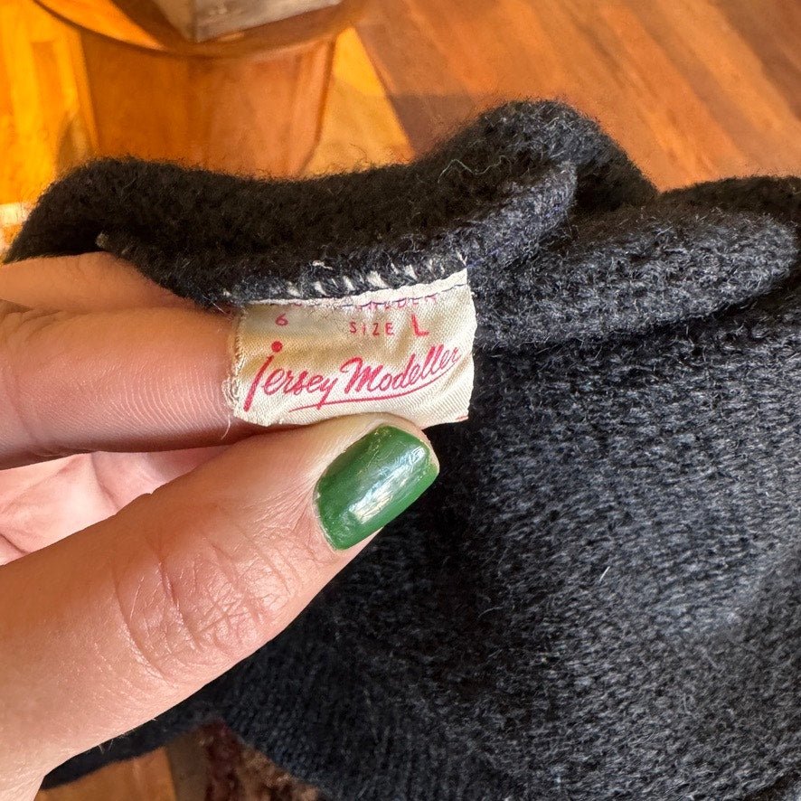 Vintage Jersey Modeller Green Black 100% Wool Sweater Scandanavian - MST GoodsVintage