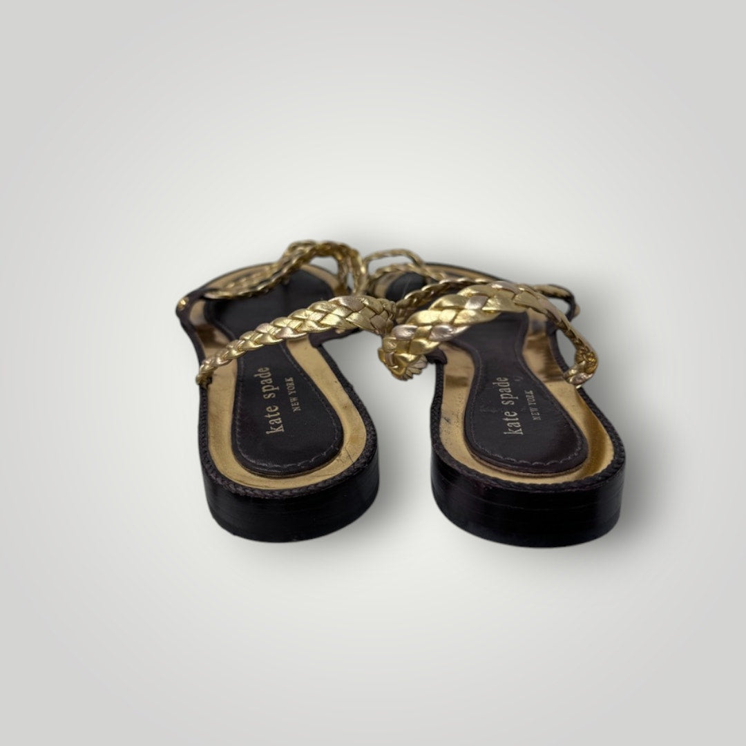 vintage-kate-spade-sandals-black-gold-braided-straps-back-mstgoods.com