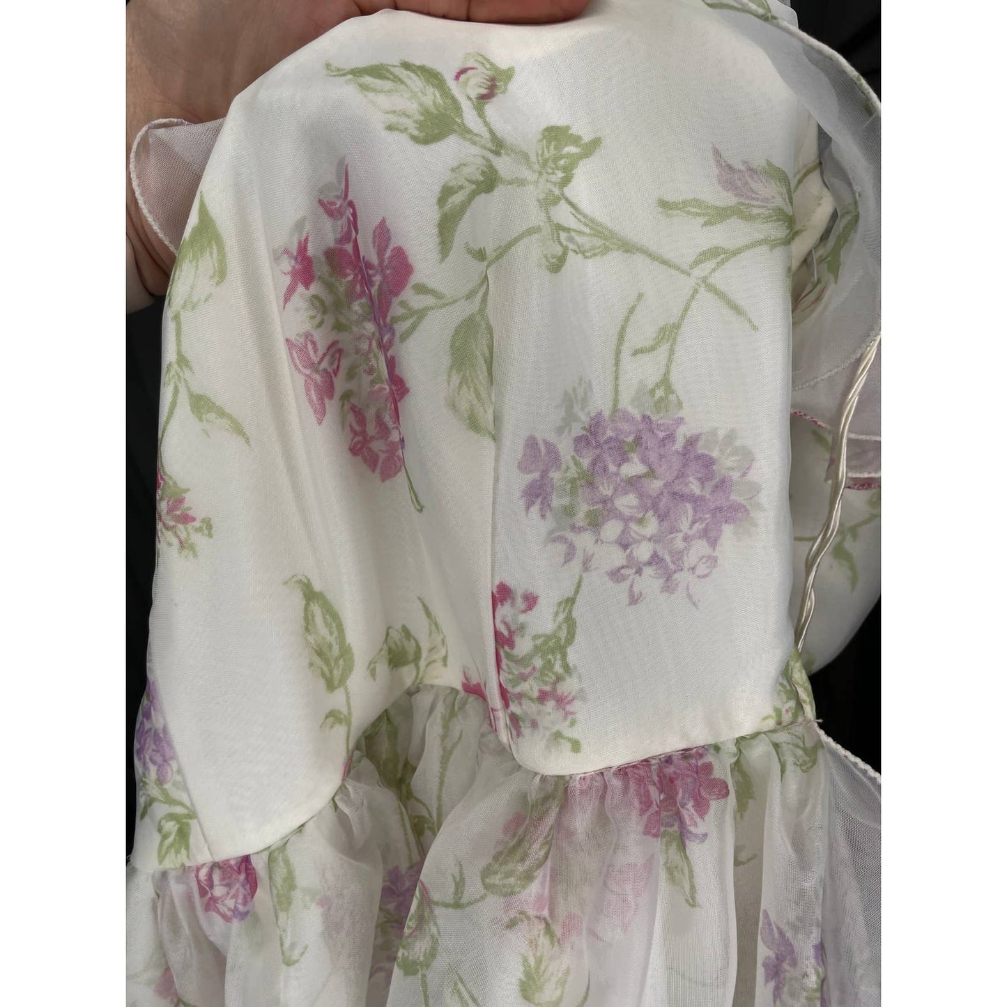 Vintage Prom Dress One Shoulder Ruffled Floral Lilac Print Barbie Small 2 1970s - MST GoodsUnbranded