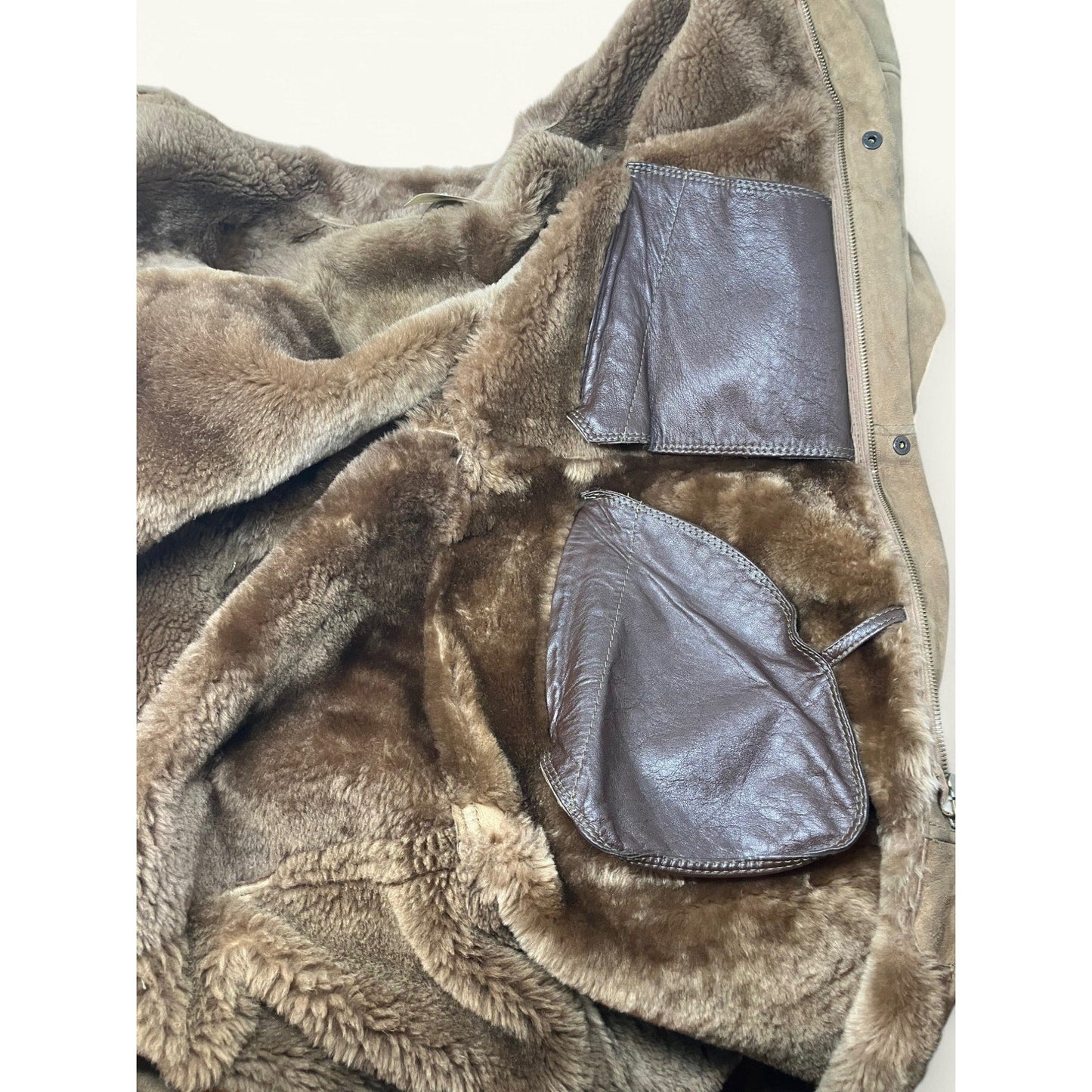 Vintage Vtg Sheepskin Shearling Suede Calf Length Coat Italian Vagrant Italia 56 - MST GoodsVintage