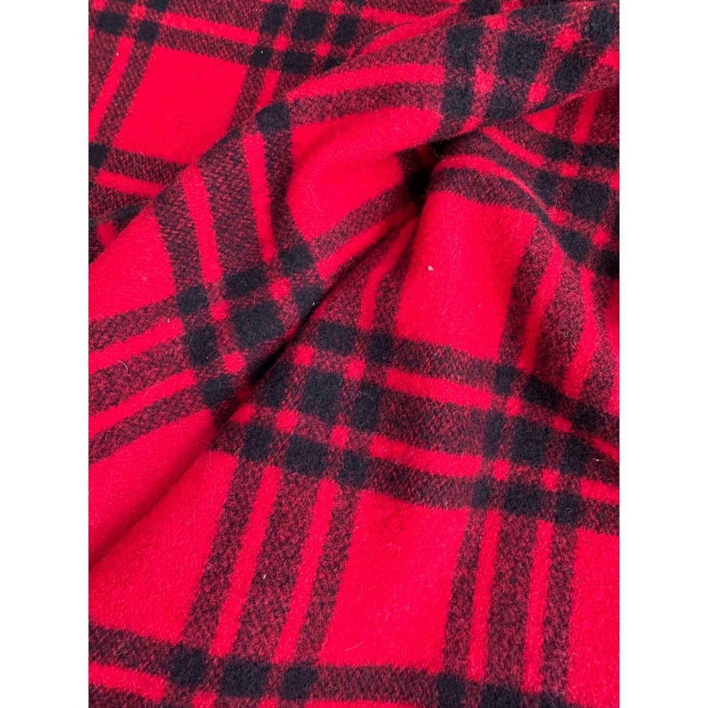 Vintage Wool Plaid Red Black Blanket Throw Bound Edges Stadium 56”x56” - MST GoodsUnbranded