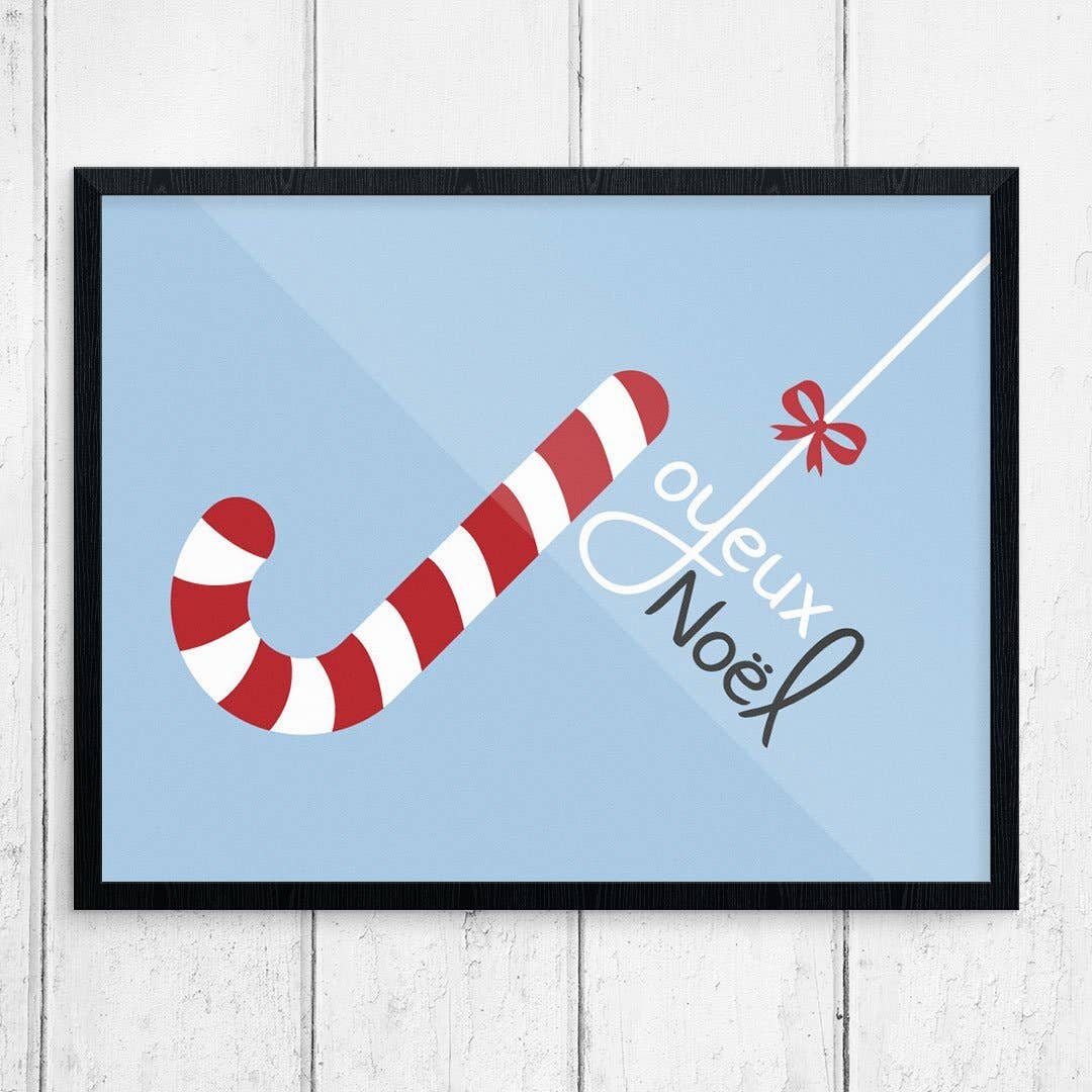 11'' x 14'' Joyeux Noel Candy Cane Print