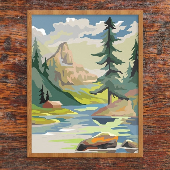 Fridgedoor Paint By Number Style Mountain Cabin & Lake Print