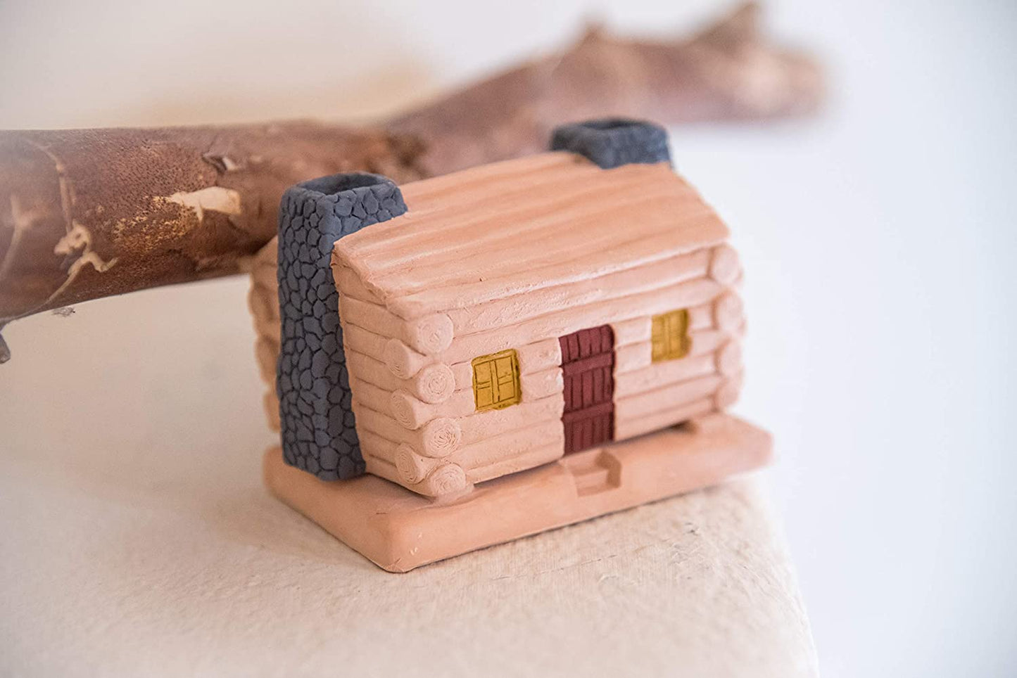 Log Cabin Natural Wood Incense Burner